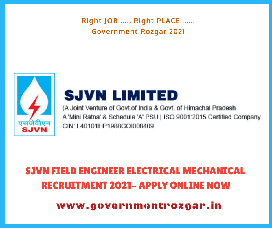 SJVN Field Engineer Electrical Mechanical Recruitment 2021