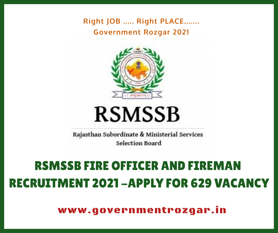 RSMSSB Fire Officer and Fireman Recruitment 2021