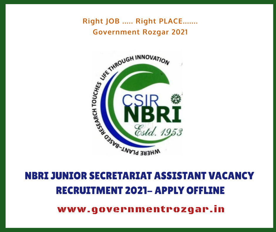 NBRI Junior Secretariat Assistant Vacancy Recruitment 2021
