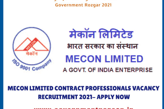 MECON LIMITED CONTRACT PROFESSIONALS VACANCY RECRUITMENT 2021- APPLY NOW