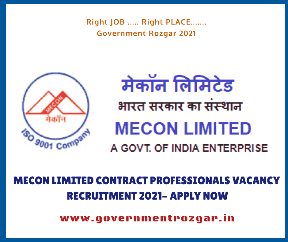 Mecon Limited Contract Professionals Vacancy Recruitment 2021