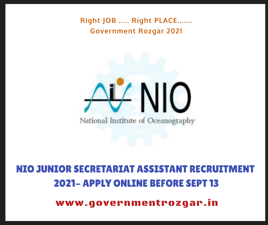 NIO Junior Secretariat Assistant Recruitment 2021