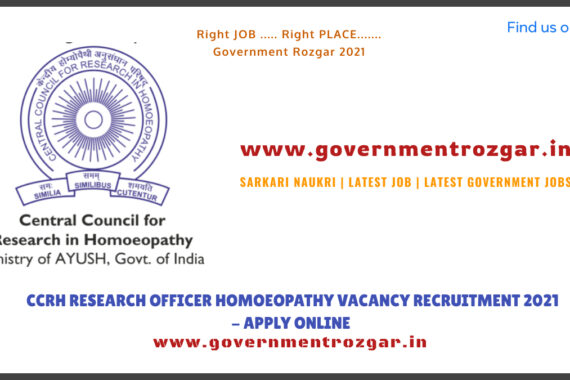 CCRH RESEARCH OFFICER HOMOEOPATHY VACANCY RECRUITMENT 2021- APPLY ONLINE