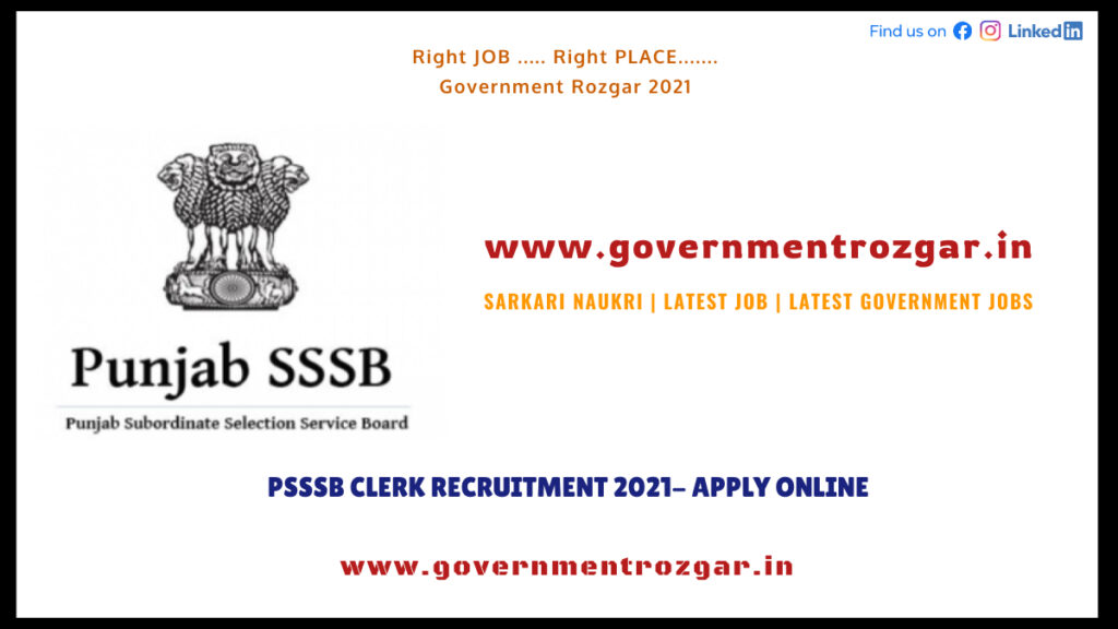 PSSSB Clerk Recruitment 2021- Apply Online