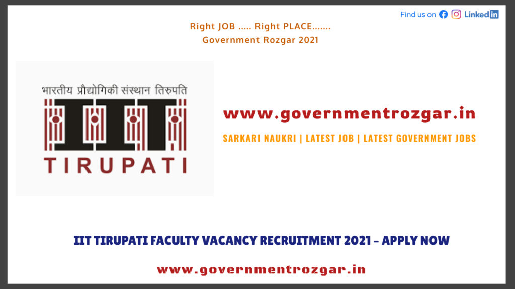 IIT Tirupati Faculty Vacancy Recruitment 2021