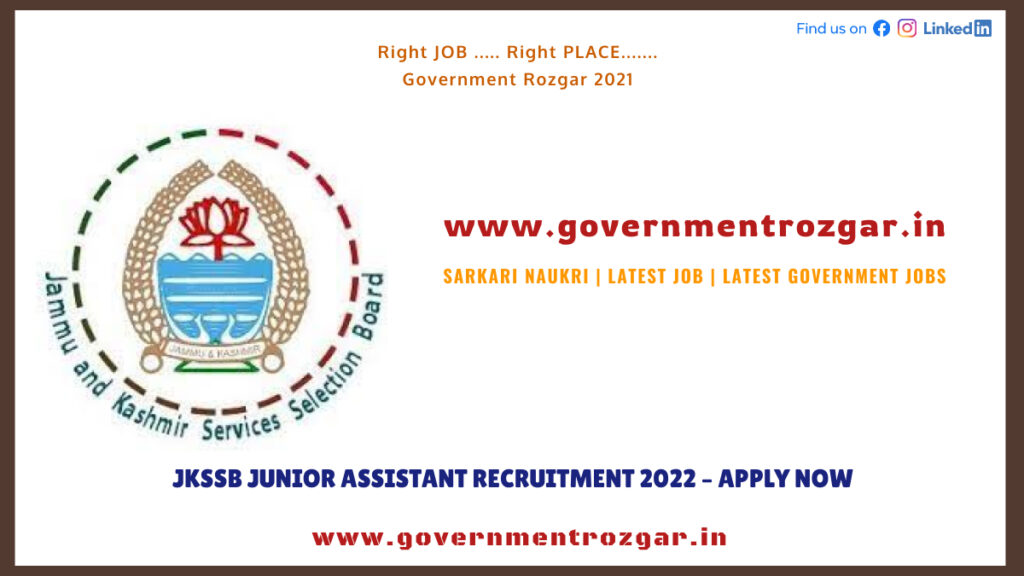 JKSSB Junior Assistant Recruitment 2022