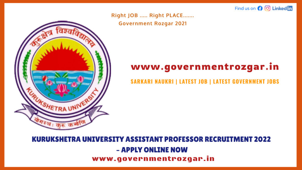 Kurukshetra University Assistant Professor Recruitment 2022