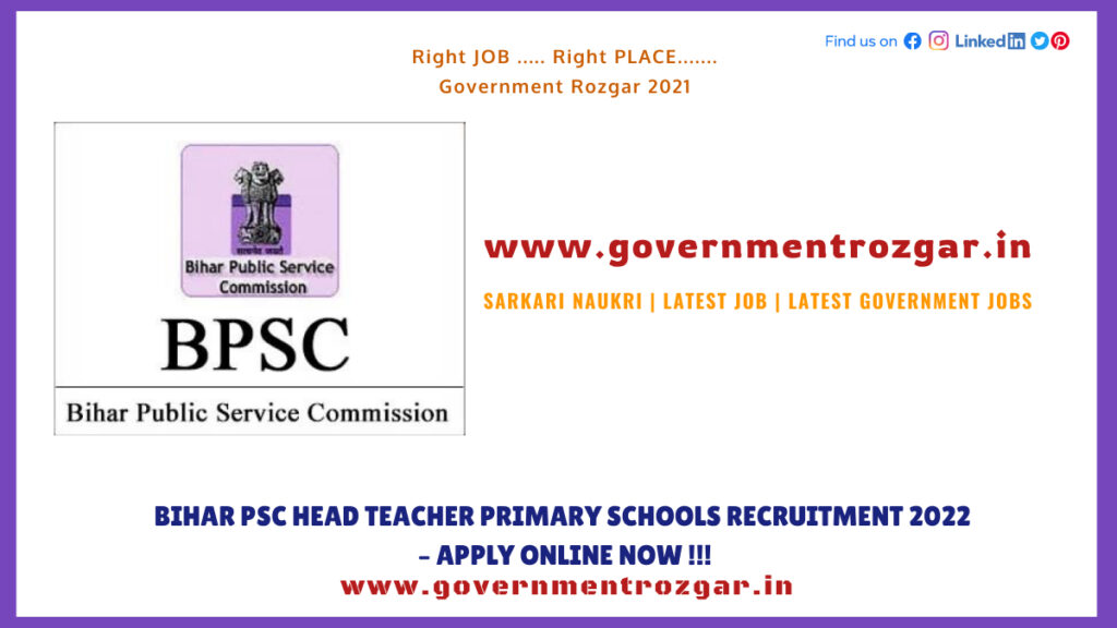 Bihar PSC Head Teacher Primary Schools Recruitment 2022