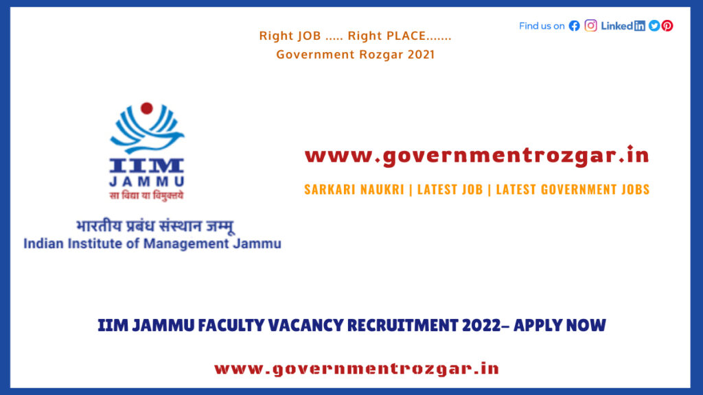 IIM Jammu Faculty Vacancy Recruitment 2022