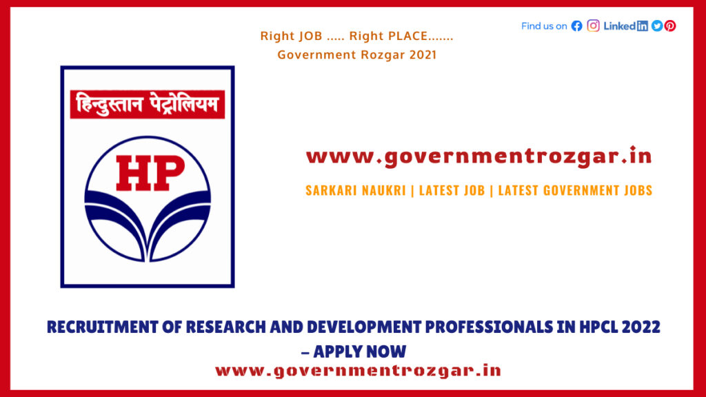 HPCL Recruitment for R & D Professionals