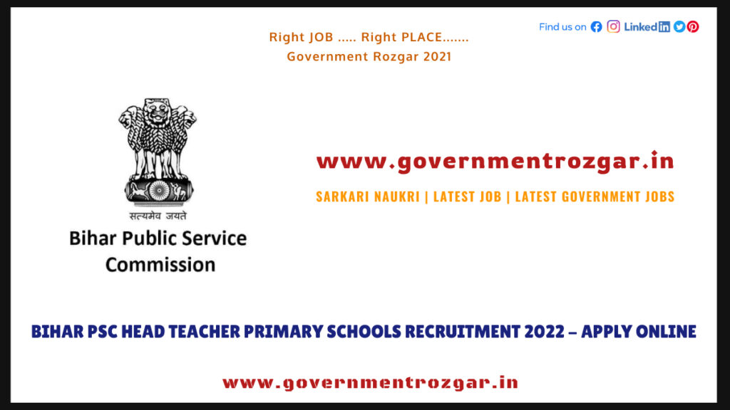 Bihar PSC Head Teacher Primary Schools Recruitment 2022 