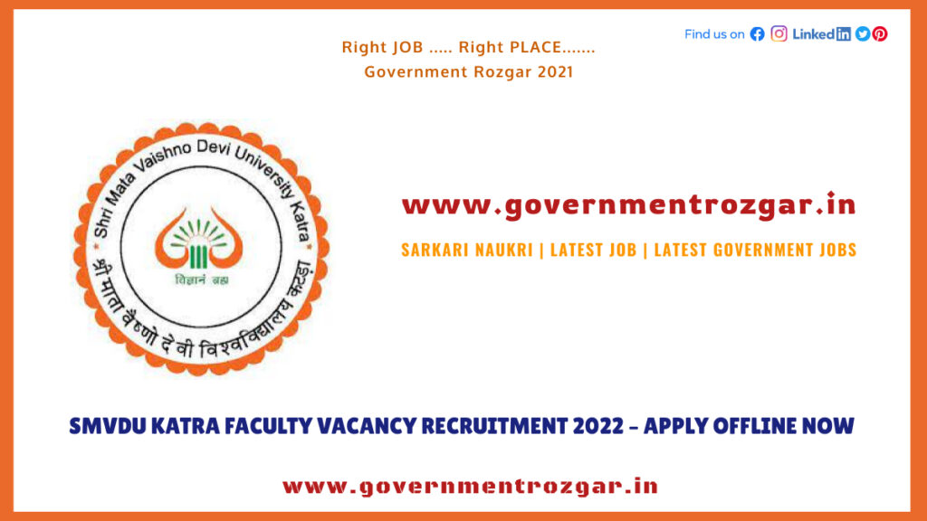 SMVDU Katra Faculty Vacancy Recruitment 2022