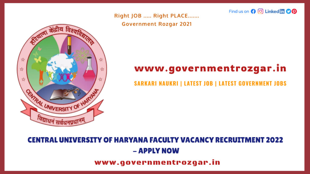 Central University of Haryana Faculty Vacancy Recruitment 2022