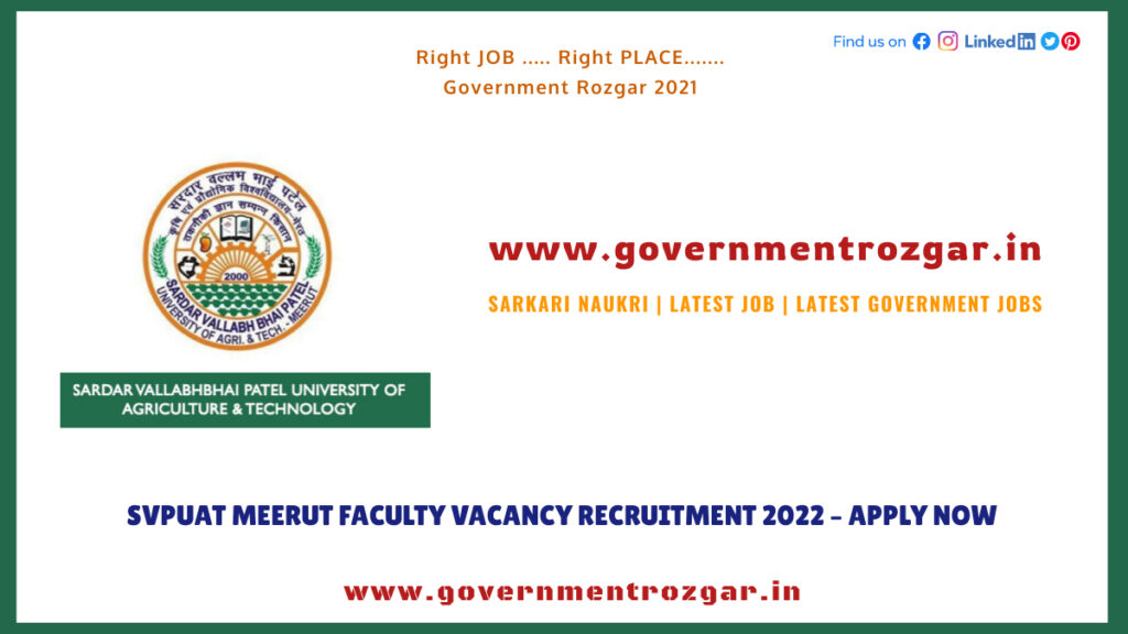 SVPUAT Meerut Faculty Vacancy Recruitment 2022