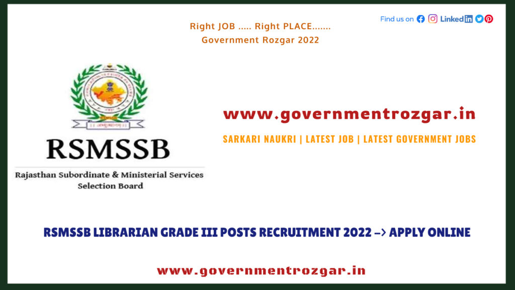 RSMSSB Librarian Grade III Posts Recruitment 2022