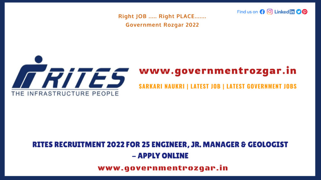 RITES Recruitment 2022 for 25 Engineer, Jr. Manager & Geologist