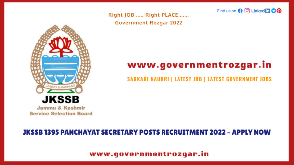 JKSSB 1395 Panchayat Secretary Posts Recruitment 2022