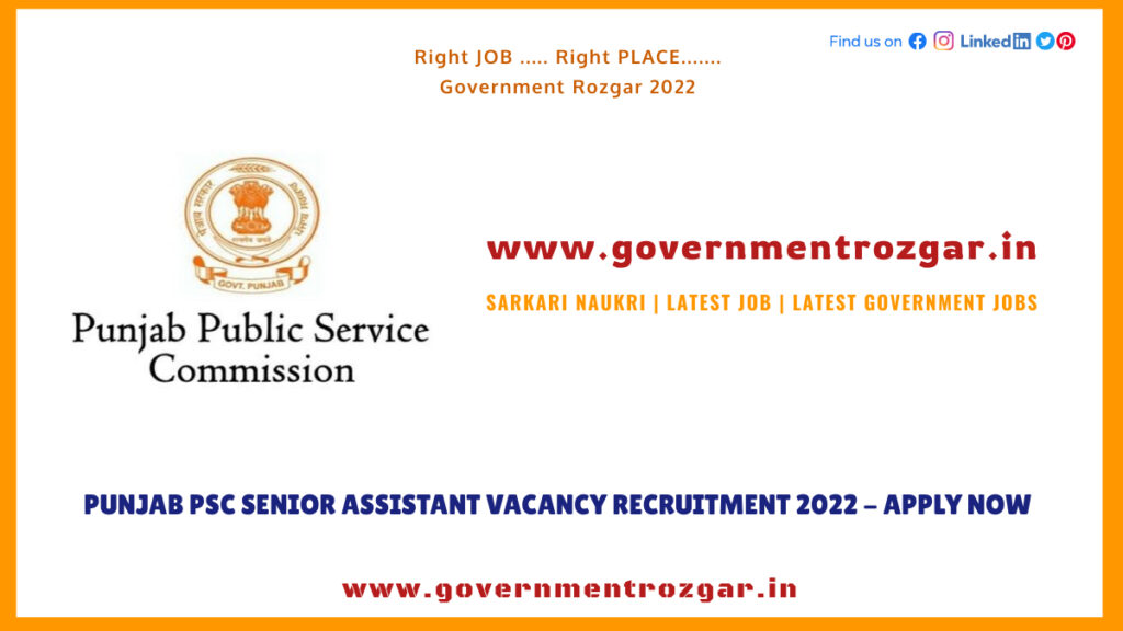 Punjab PSC Senior Assistant Vacancy Recruitment 2022