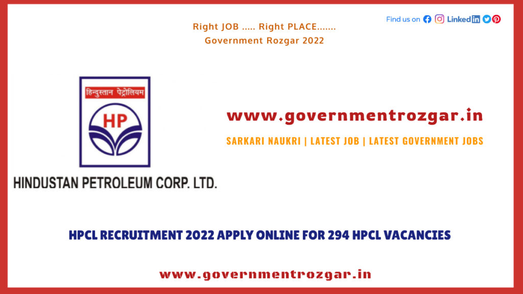 HPCL Recruitment 2022 Apply Online for 294 HPCL Vacancies