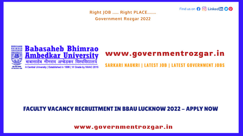 Faculty Vacancy Recruitment in BBAU Lucknow 2022 - Apply Now