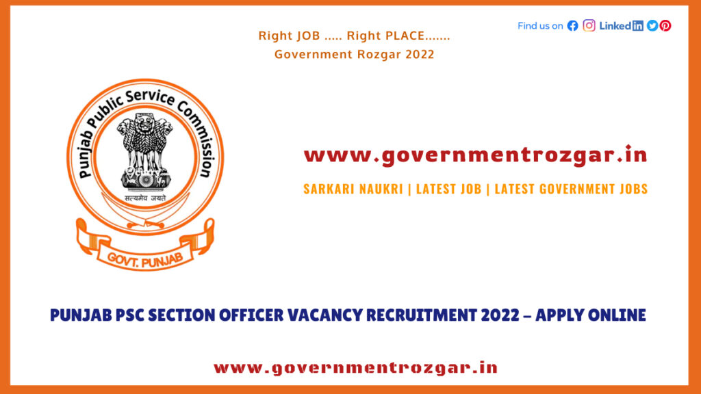 Punjab PSC Section Officer Vacancy Recruitment 2022 - Apply Online