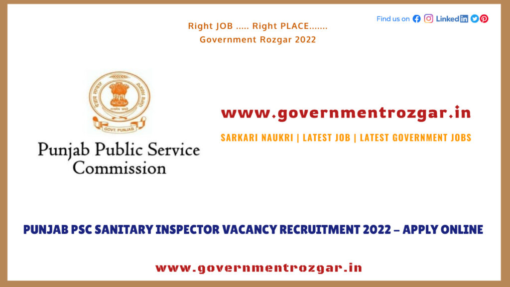 Punjab PSC Sanitary Inspector Vacancy Recruitment 2022 - Apply Online