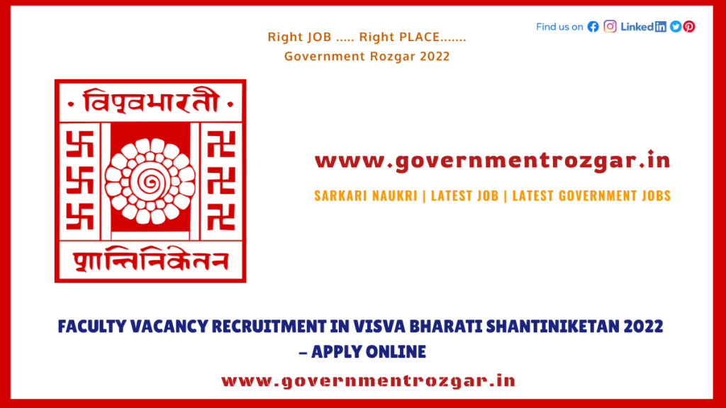 Faculty Vacancy Recruitment in Visva Bharati Shantiniketan 2022 - Apply Online