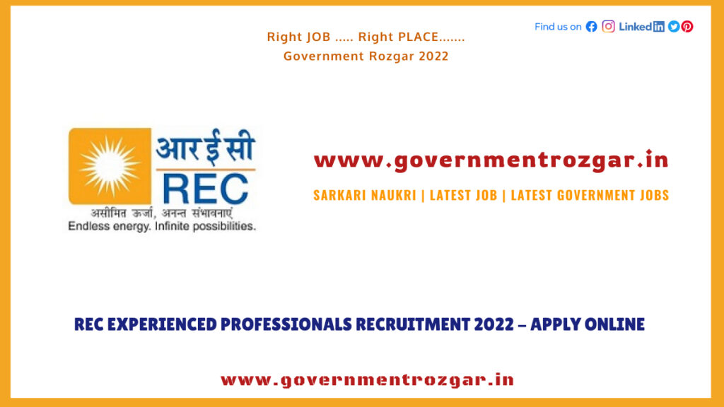 REC experienced Professionals Recruitment 2022 - Apply Online