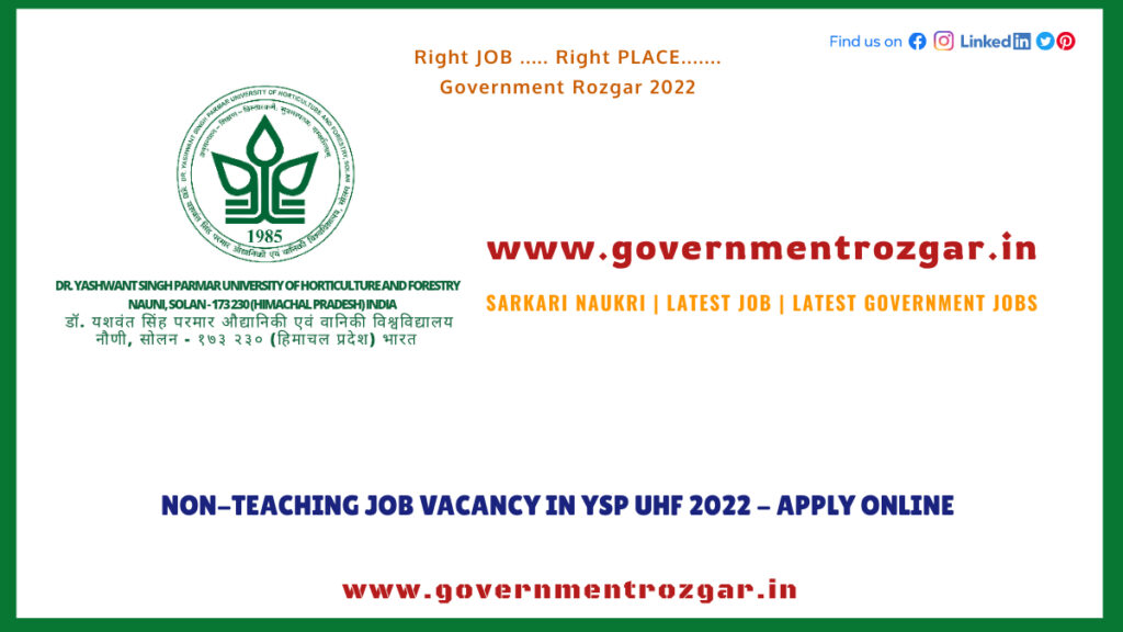 YSP UHF Recruitment 2022 for Non-teaching Job vacancy - Apply Online
