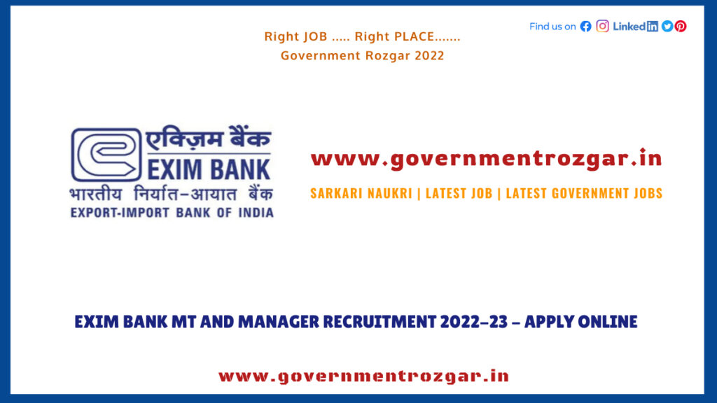 EXIM Bank MT and Manager Recruitment 2022-23 - Apply Online