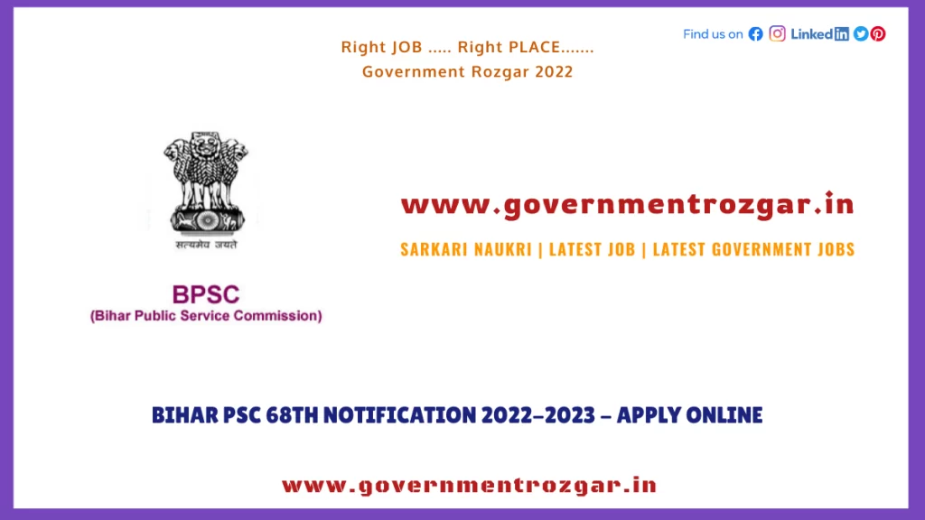 Bihar PSC 68th Notification 2022-2023 - Apply Online