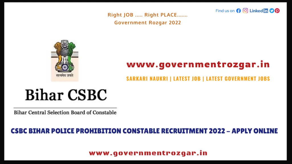 CSBC Bihar Police Prohibition Constable Recruitment 2022 - Apply Online