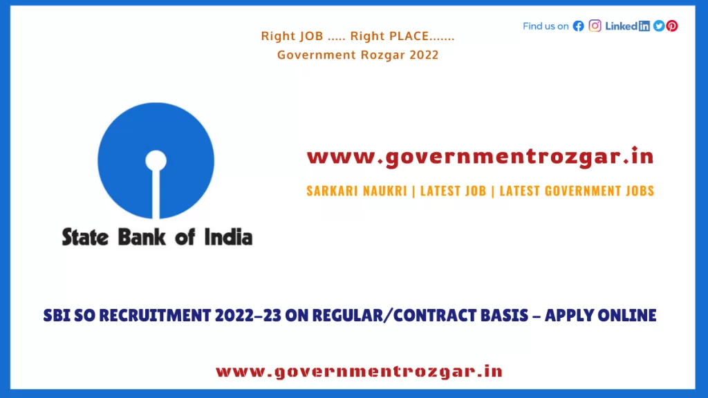 SBI SO Recruitment 2022-23 on Regular/Contract basis - Apply Online