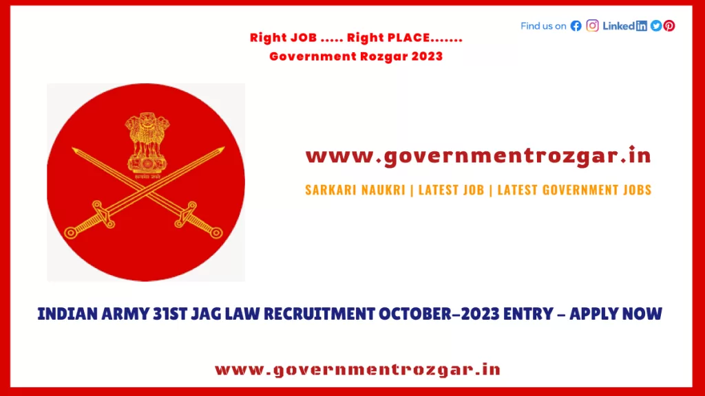 Indian Army Recruitment 2023 -  31st JAG Law October- Entry - Apply Now