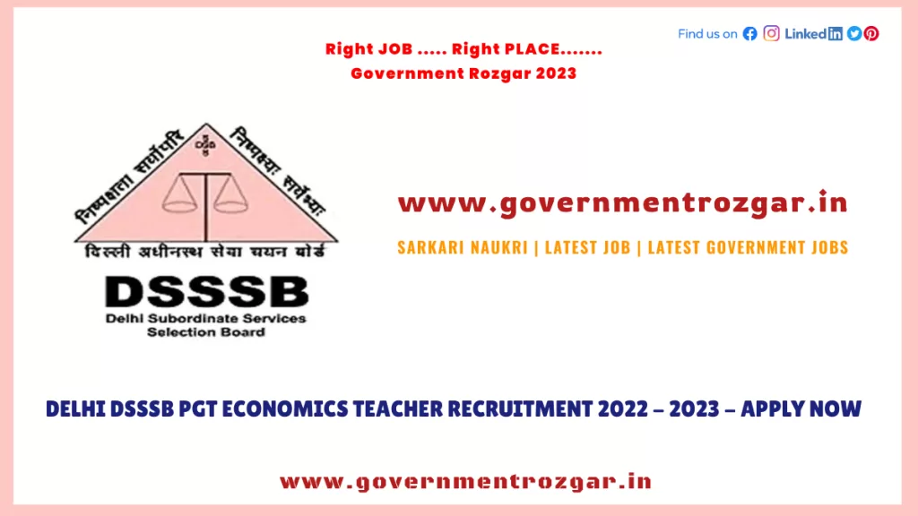 Delhi DSSSB PGT Economics Teacher Recruitment 2022 - 2023 - Apply Now