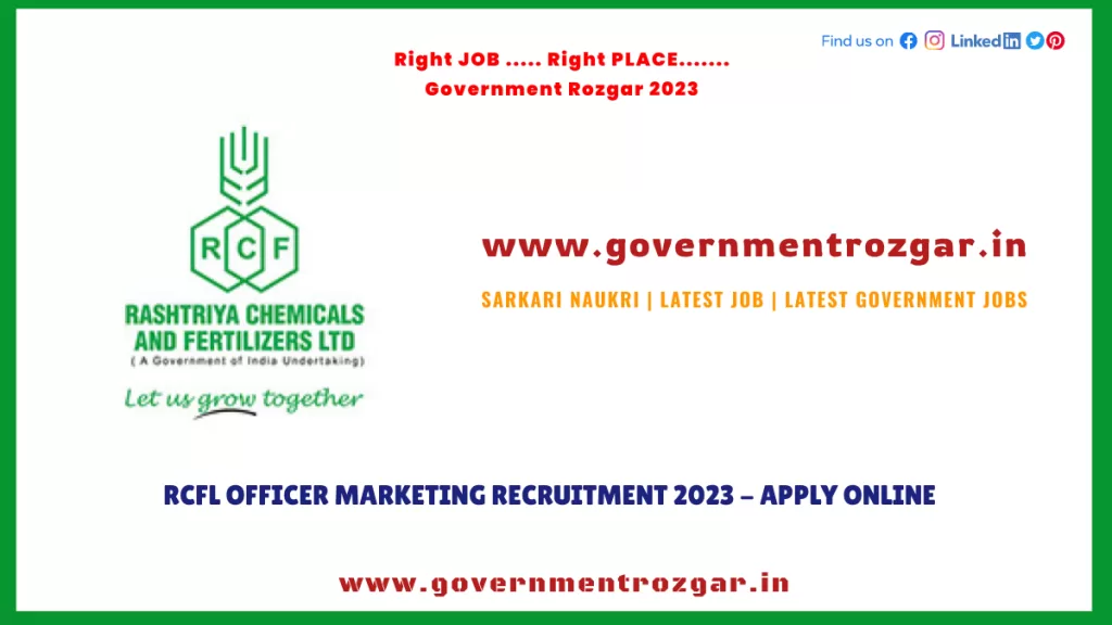 RCFL Recruitment 2023 for Officer Marketing - Apply Online