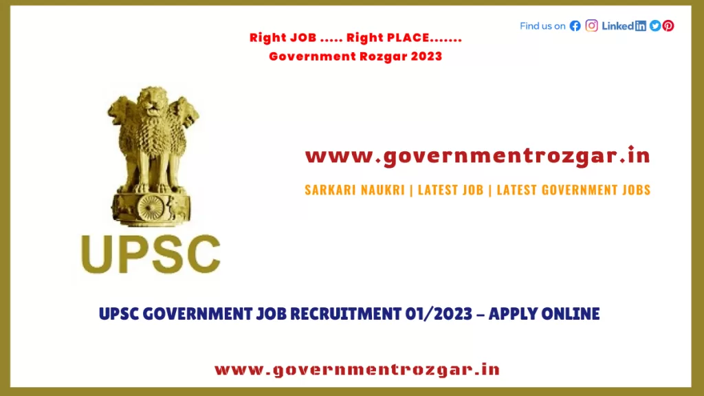 UPSC Government Job Recruitment 01/2023 - Apply Online