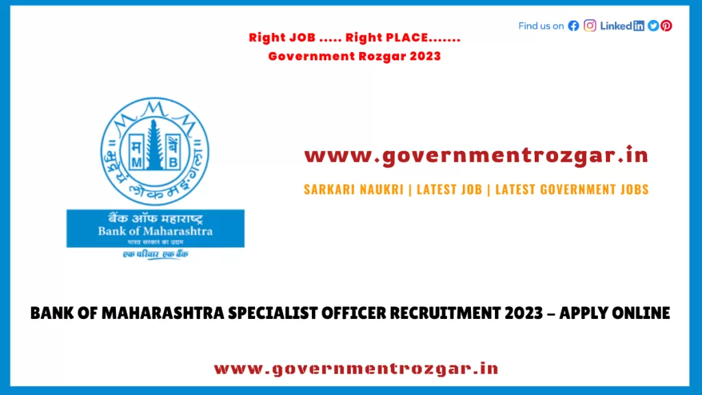 Bank of Maharashtra SO Recruitment 2023 - Apply Online
