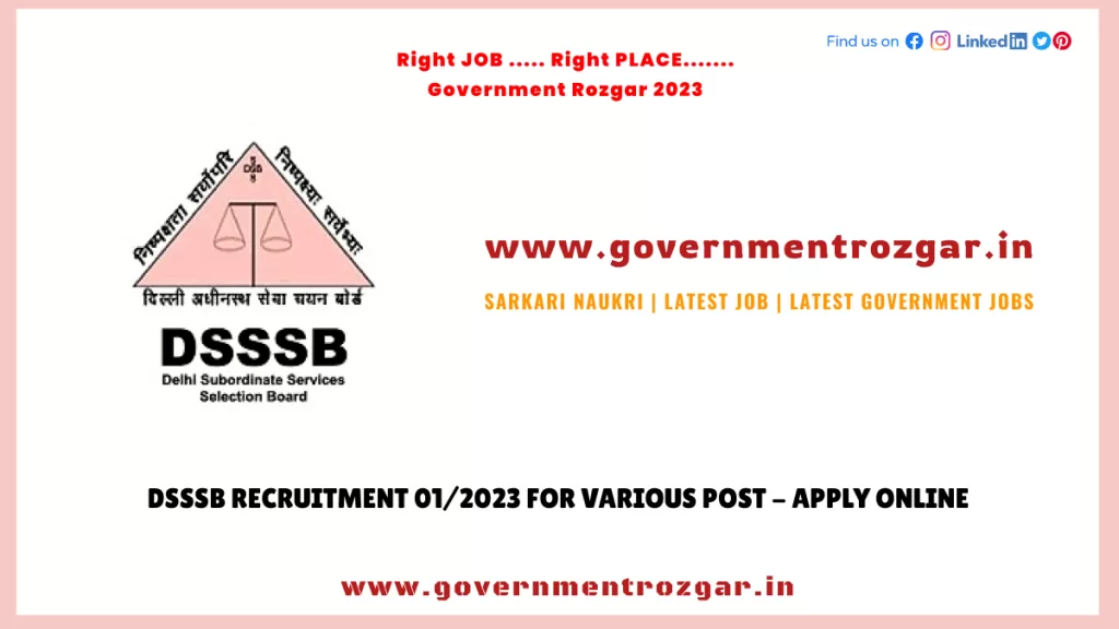 DSSSB Group B Recruitment 2023 for Various Post - Apply Online