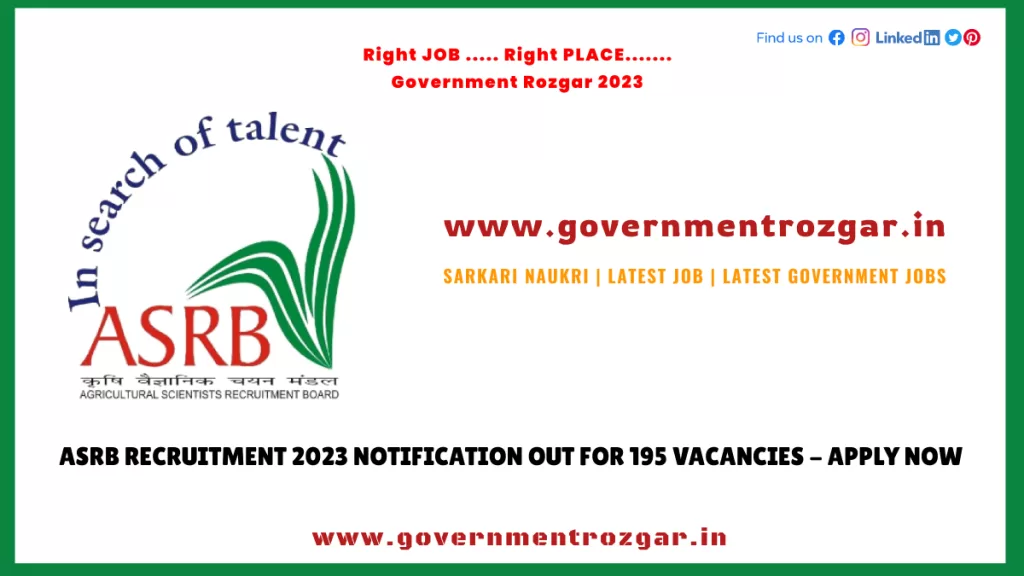 ASRB Recruitment 2023 Notification Out for 195 Vacancies - Apply Now