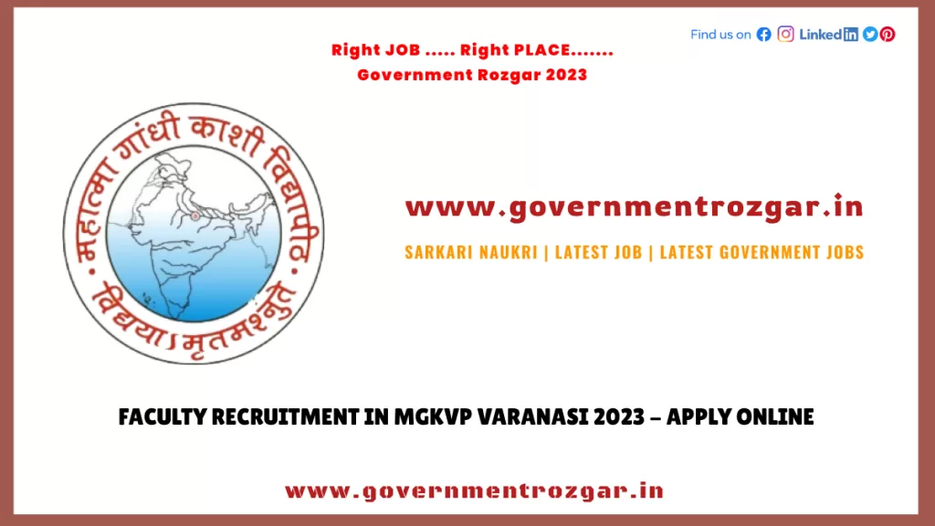 MGKVP Varanasi Recruitment 2023 for Faculty - Apply Online