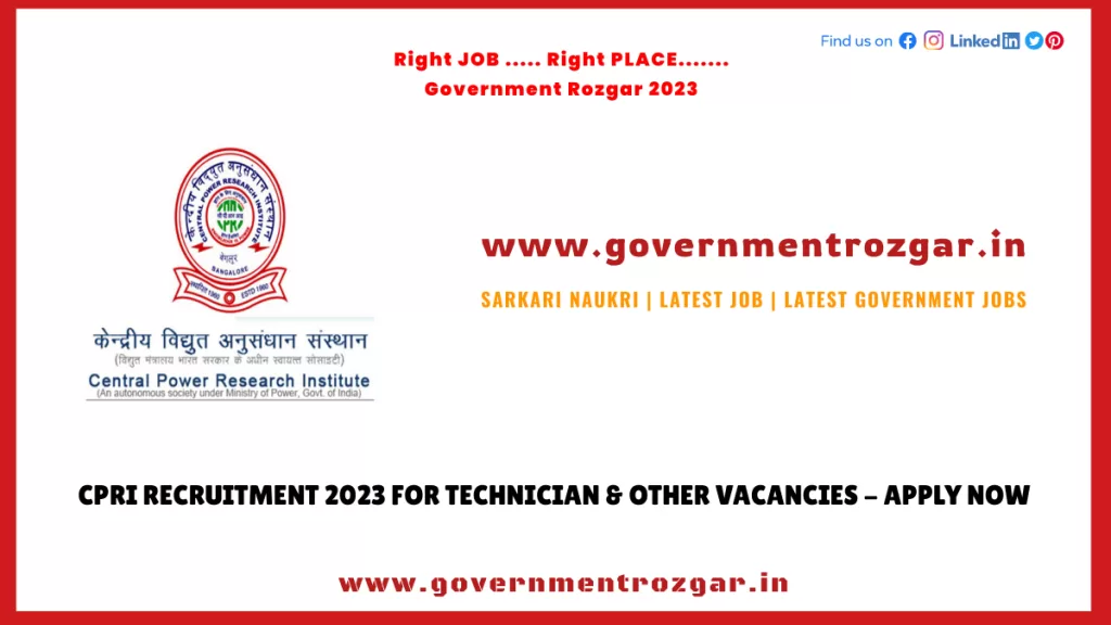 CPRI Recruitment 2023 for Technician & Other Vacancies - Apply Now