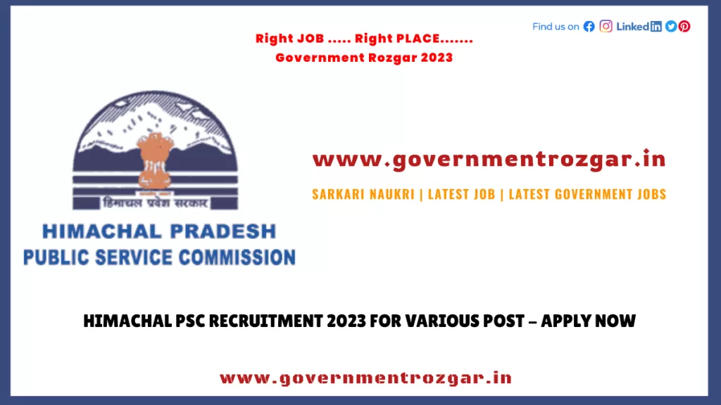 Himachal PSC Recruitment 2023 for Various Post - Apply Now
