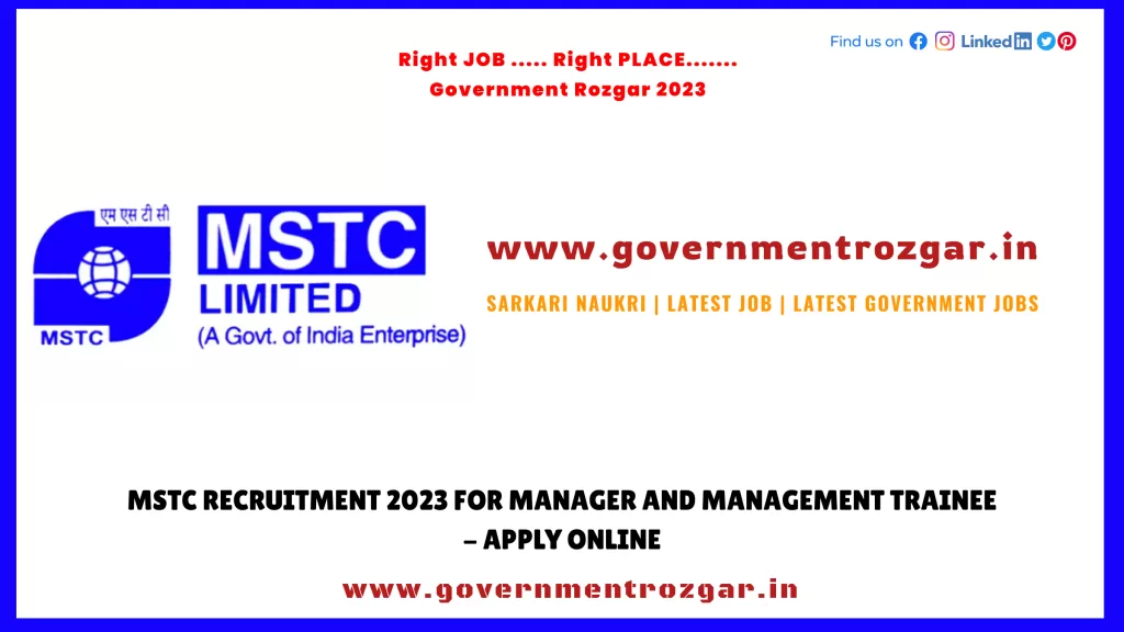 MSTC Recruitment 2023 for Manager and Management Trainee - Apply Online