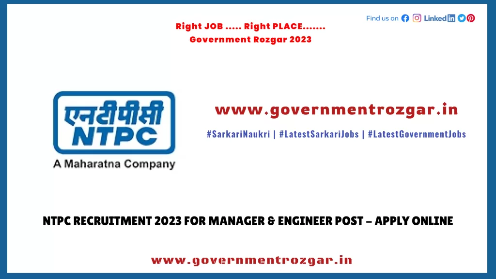NTPC Recruitment 2023 for Manager & Engineer Post - Apply Online