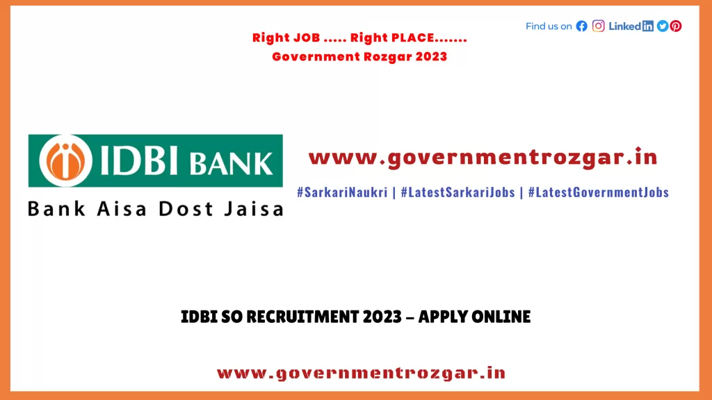 IDBI SO Recruitment 2023 - Apply Online