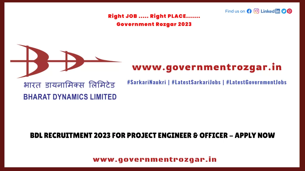 BDL Recruitment 2023 for Project Engineer & Officer - Apply Now