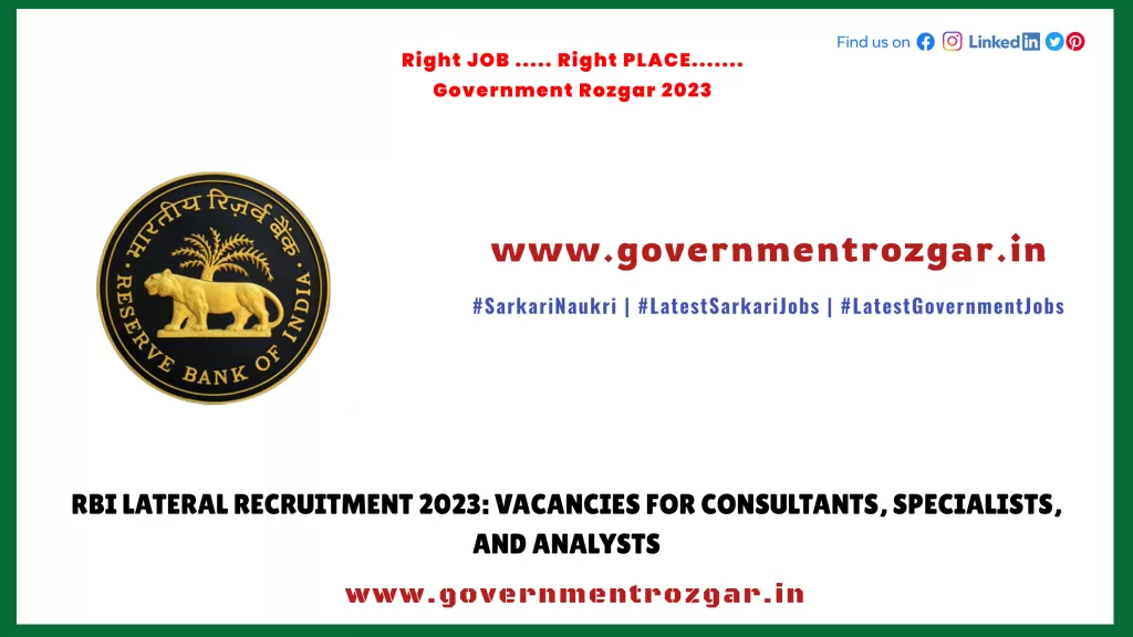 RBI Lateral Recruitment 2023: Vacancies for Consultants, Specialists, and Analysts
