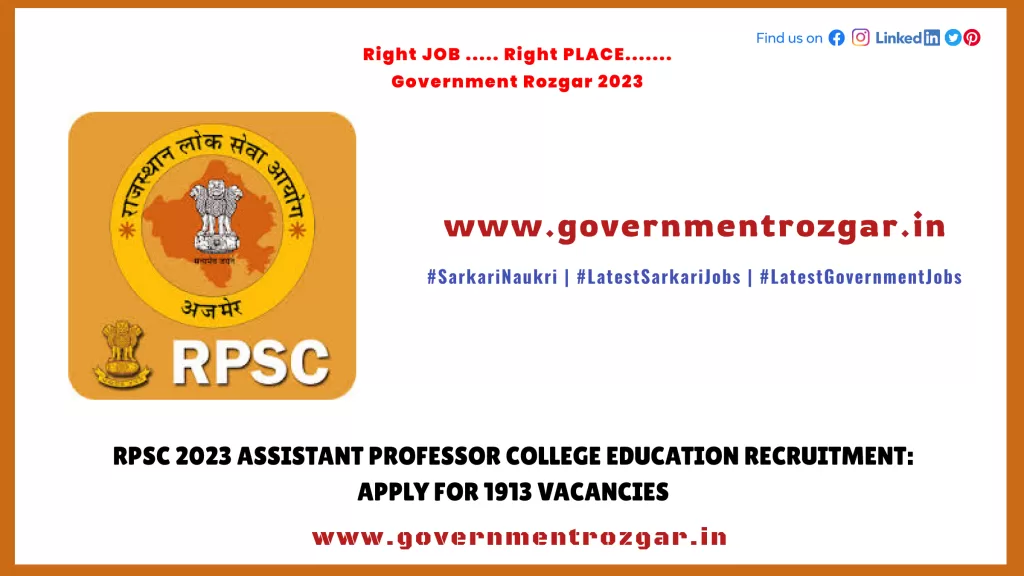 RPSC Recruitment 2023 for Assistant Professor College Education: Apply for 1913 Vacancies