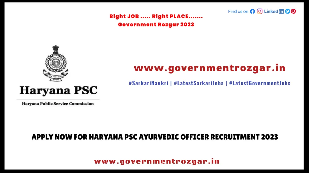 Apply Now for Haryana PSC 2023 Recruitment for Ayurvedic Officer 